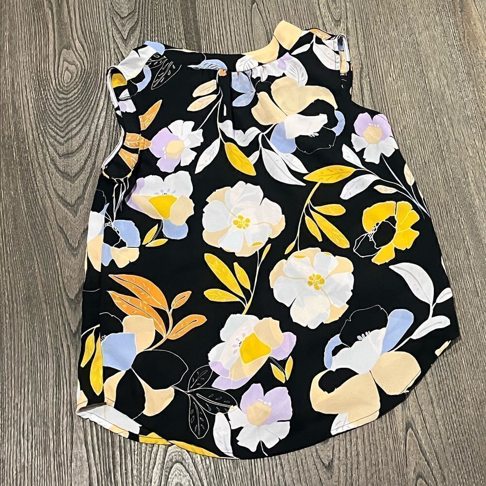 WhoWhatWear Black Blue Yellow Floral Print Tank Top Size XS